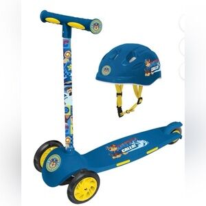 Paw Patrol 3 Wheel Scooter and Helmet Set - Blue - Chase - 50lbs Unisex Ages 2-5